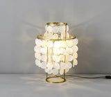 Natural Mother of Pearl Shell Table Lamp Round Coastal Bedside Light for Modern Interiors