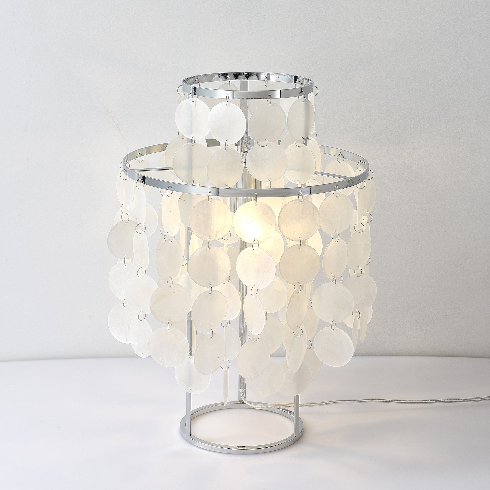 Natural Mother of Pearl Shell Table Lamp Round Coastal Bedside Light for Modern Interiors