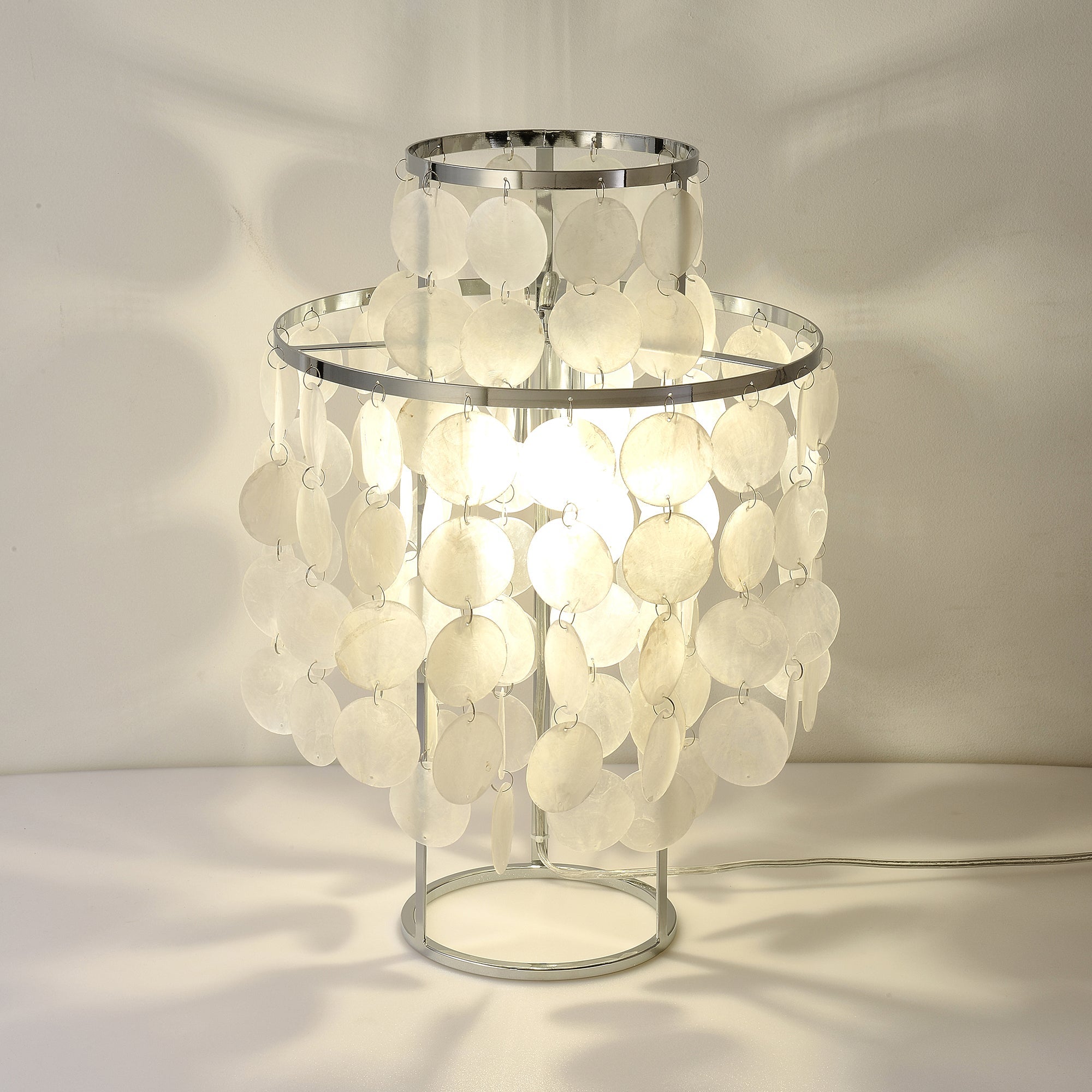 Natural Mother of Pearl Shell Table Lamp Round Coastal Bedside Light for Modern Interiors