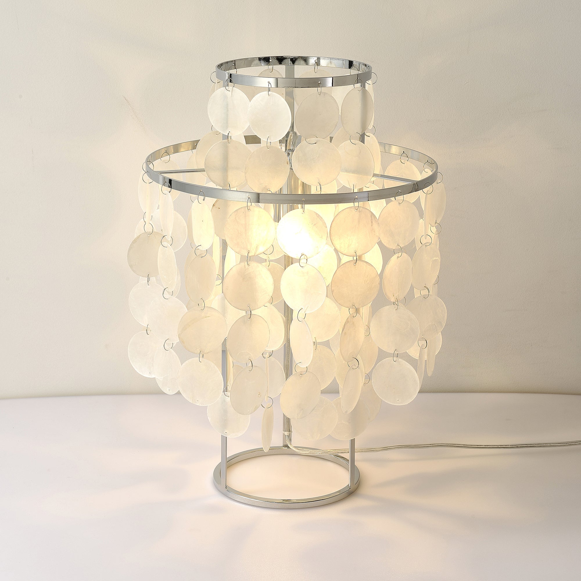 Natural Mother of Pearl Shell Table Lamp Round Coastal Bedside Light for Modern Interiors