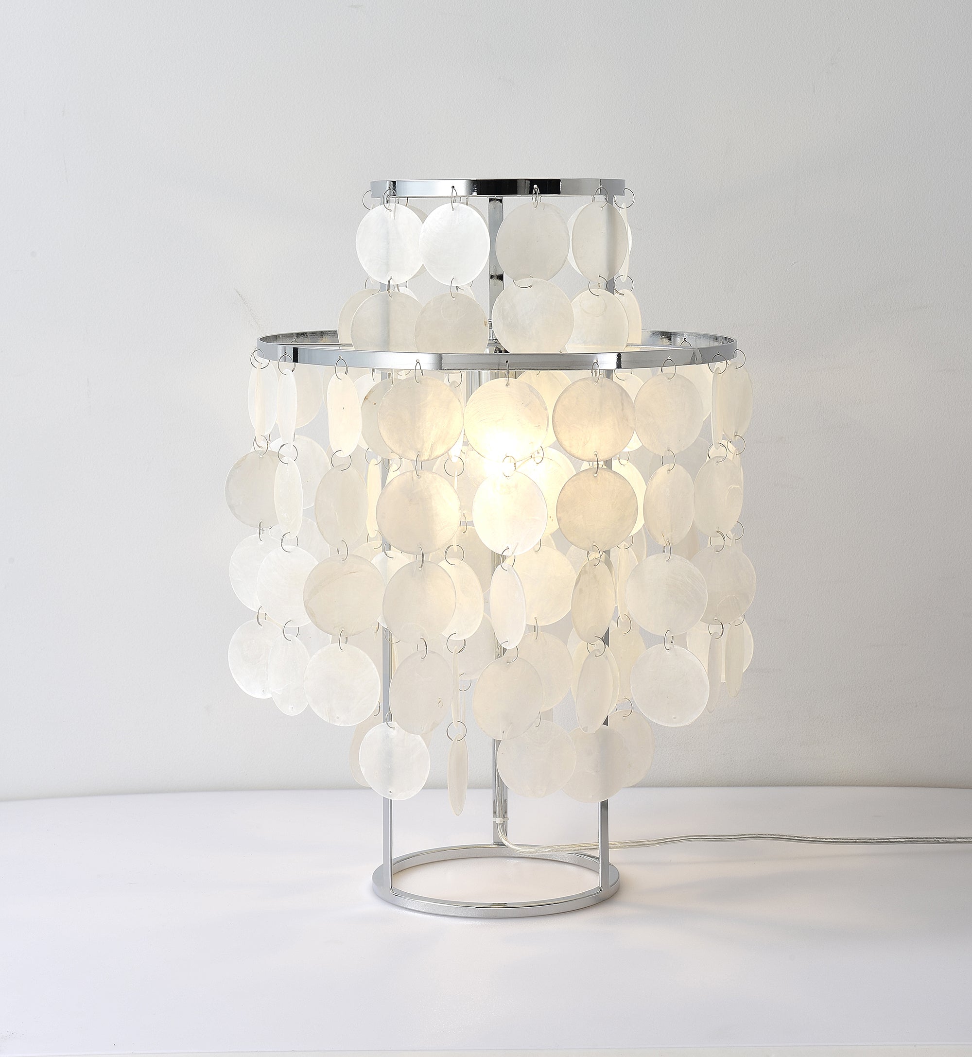 Natural Mother of Pearl Shell Table Lamp Round Coastal Bedside Light for Modern Interiors
