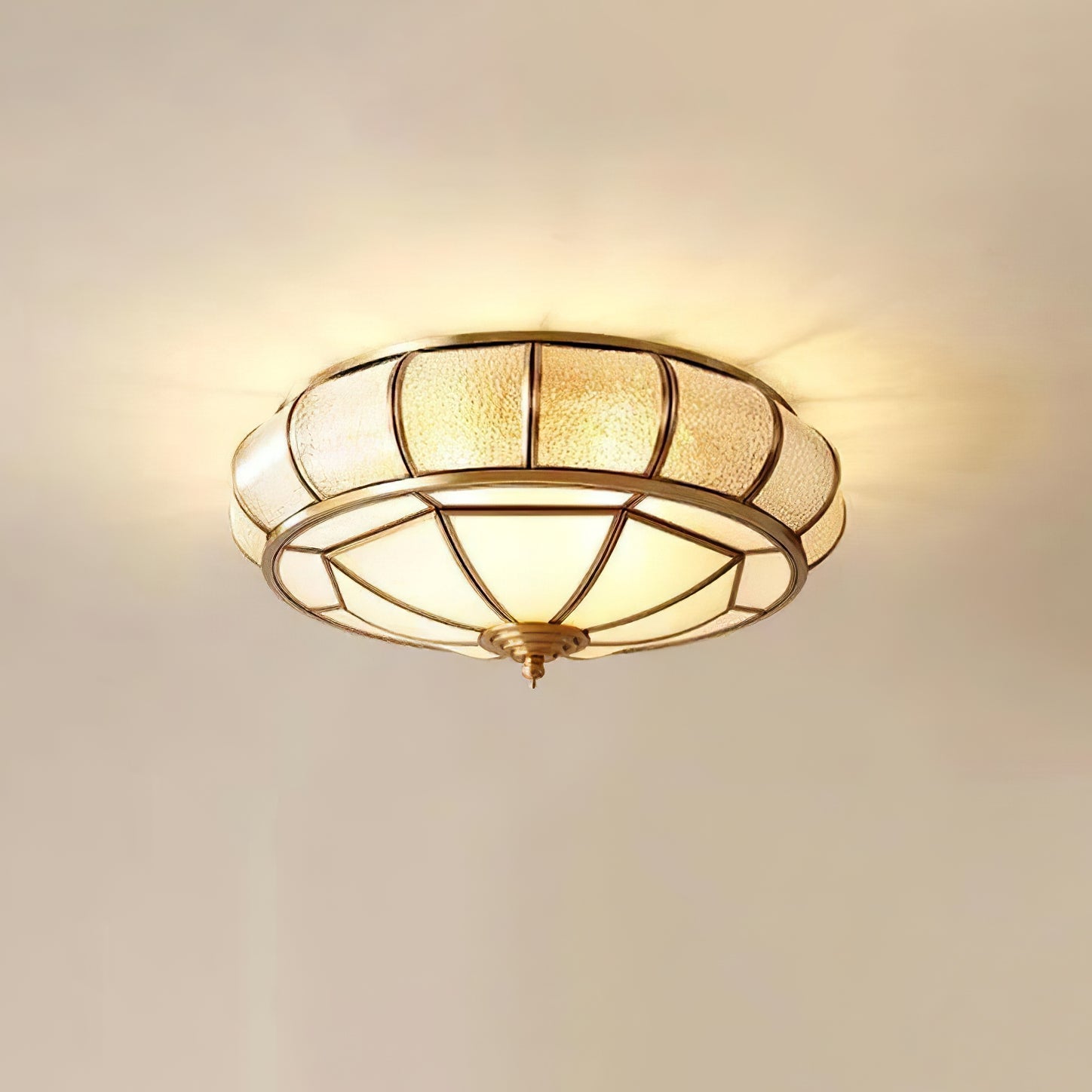 Modern Brass Flush Mount Ceiling Light with Textured Glass Shade for Indoor Spaces