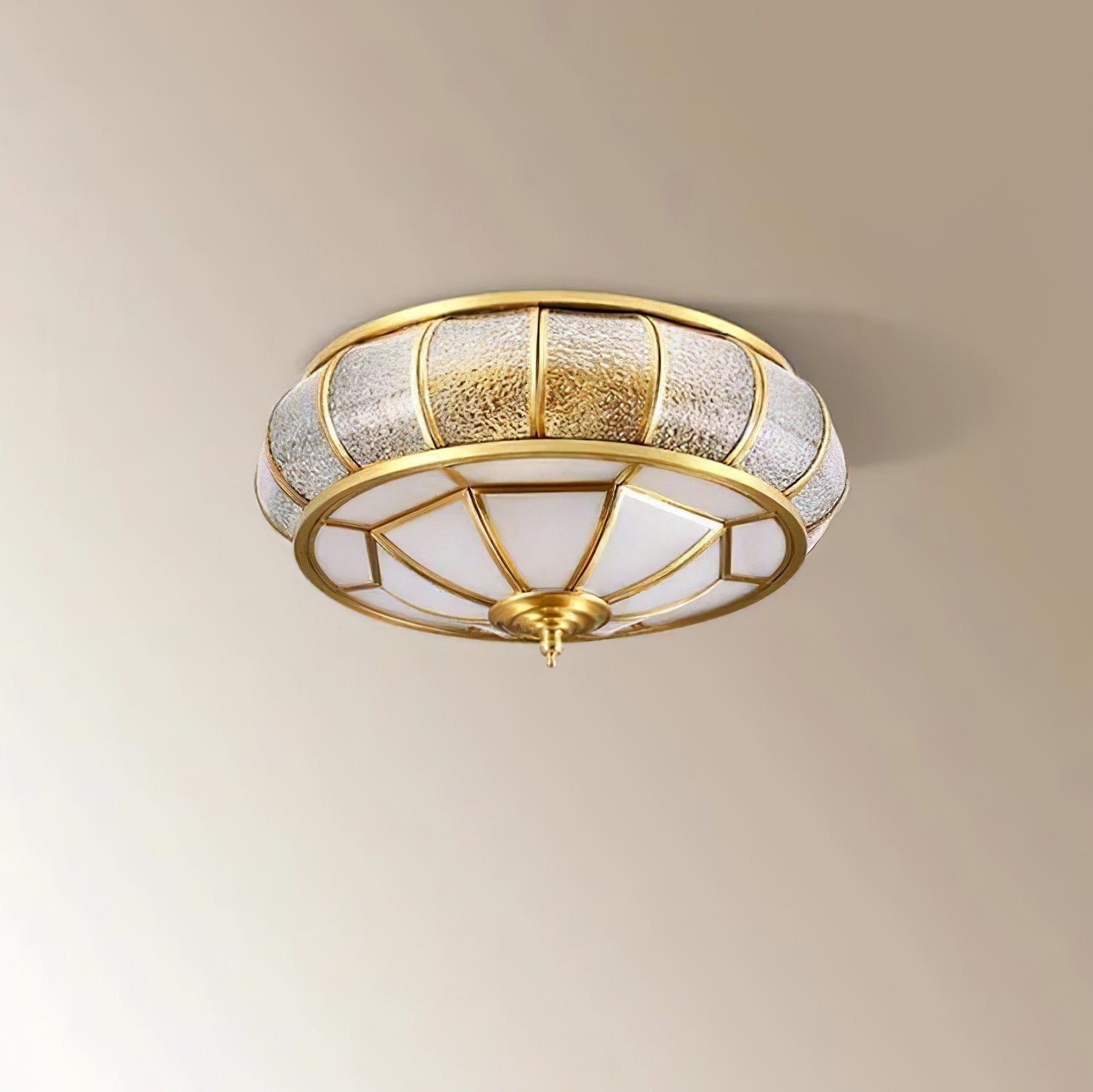 Modern Brass Flush Mount Ceiling Light with Textured Glass Shade for Indoor Spaces