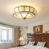 Modern Brass Flush Mount Ceiling Light with Textured Glass Shade for Indoor Spaces
