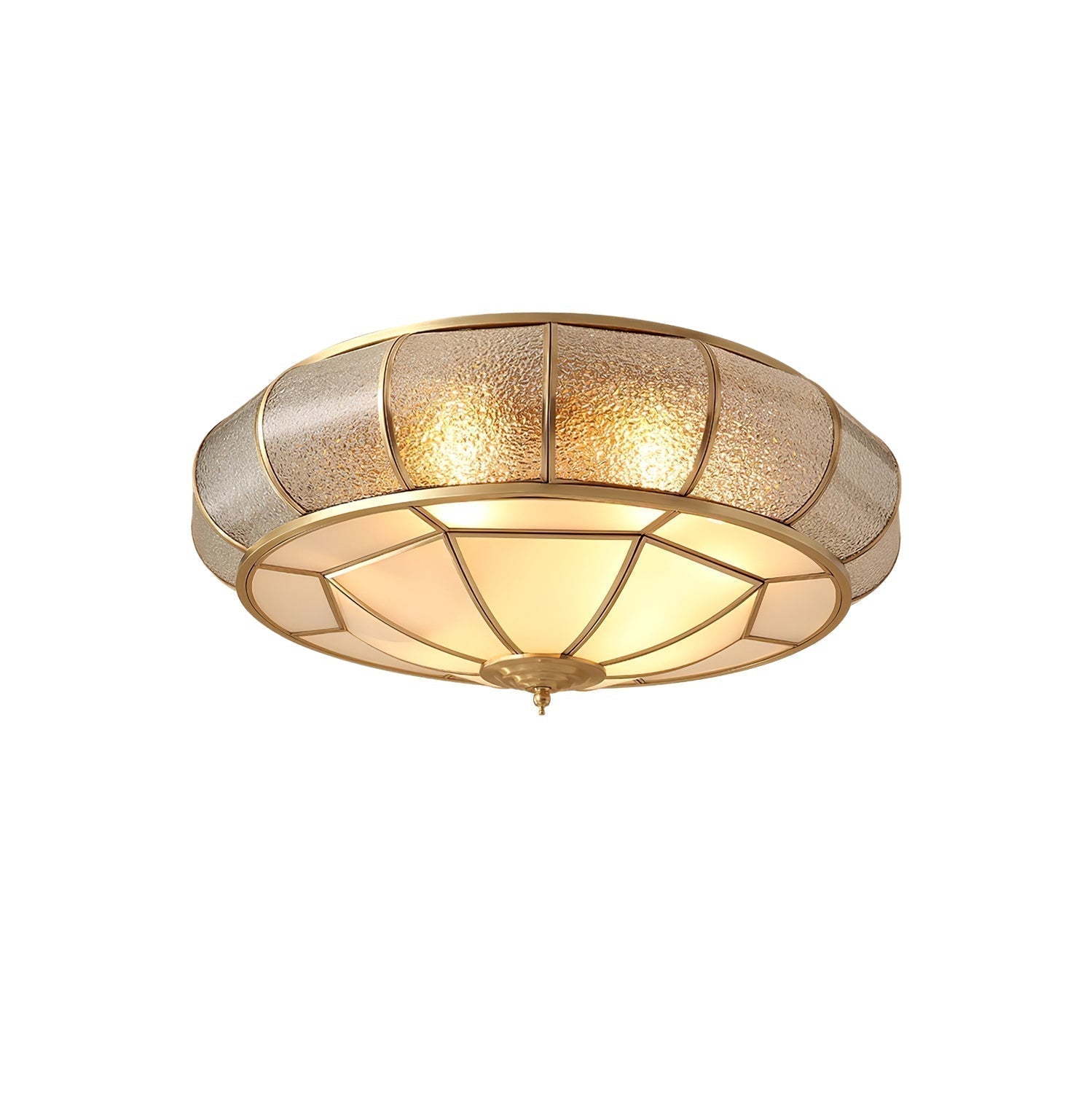 Modern Brass Flush Mount Ceiling Light with Textured Glass Shade for Indoor Spaces