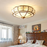 Modern Brass Flush Mount Ceiling Light with Textured Glass Shade for Indoor Spaces