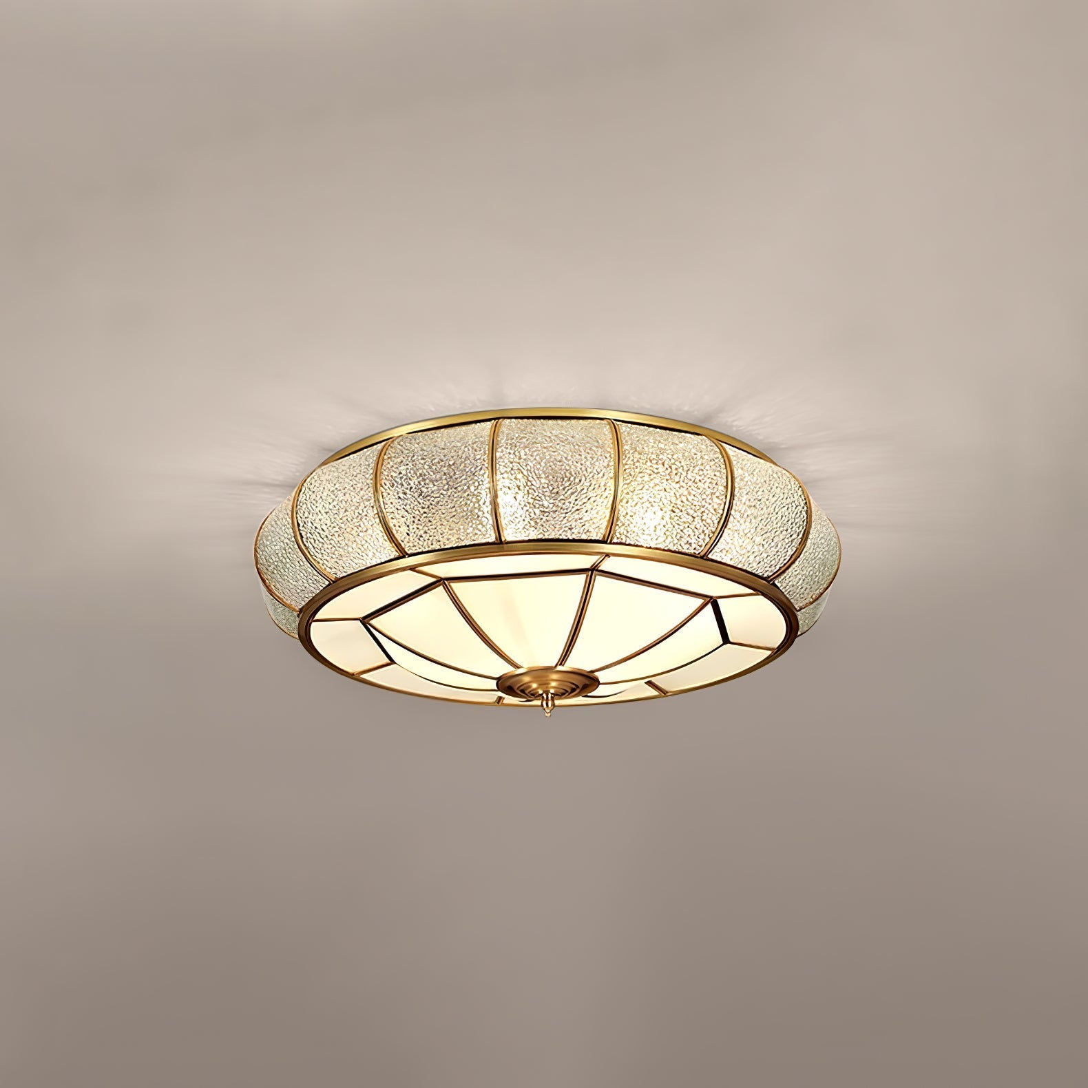 Modern Brass Flush Mount Ceiling Light with Textured Glass Shade for Indoor Spaces