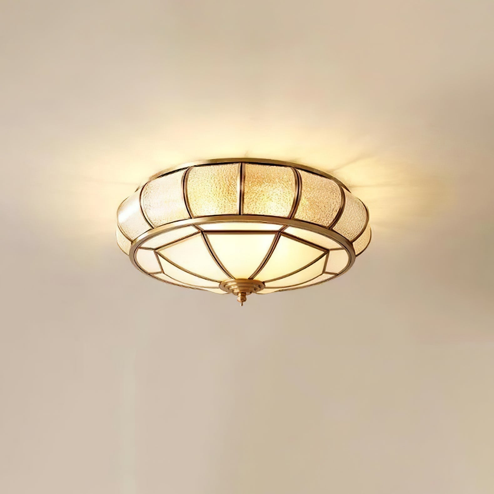 Modern Brass Flush Mount Ceiling Light with Textured Glass Shade for Indoor Spaces
