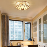 Modern Brass Flush Mount Ceiling Light with Textured Glass Shade for Indoor Spaces