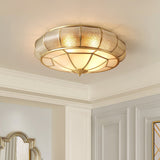 Modern Brass Flush Mount Ceiling Light with Textured Glass Shade for Indoor Spaces