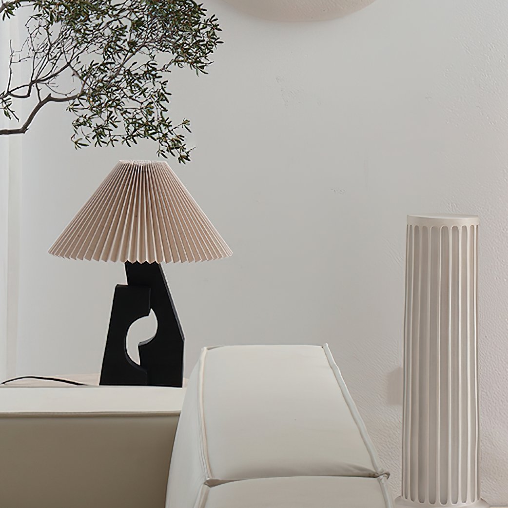 artistic-ruins-sculptural-resin-table-lamp-with-pleated-linen-shade-for-living-room