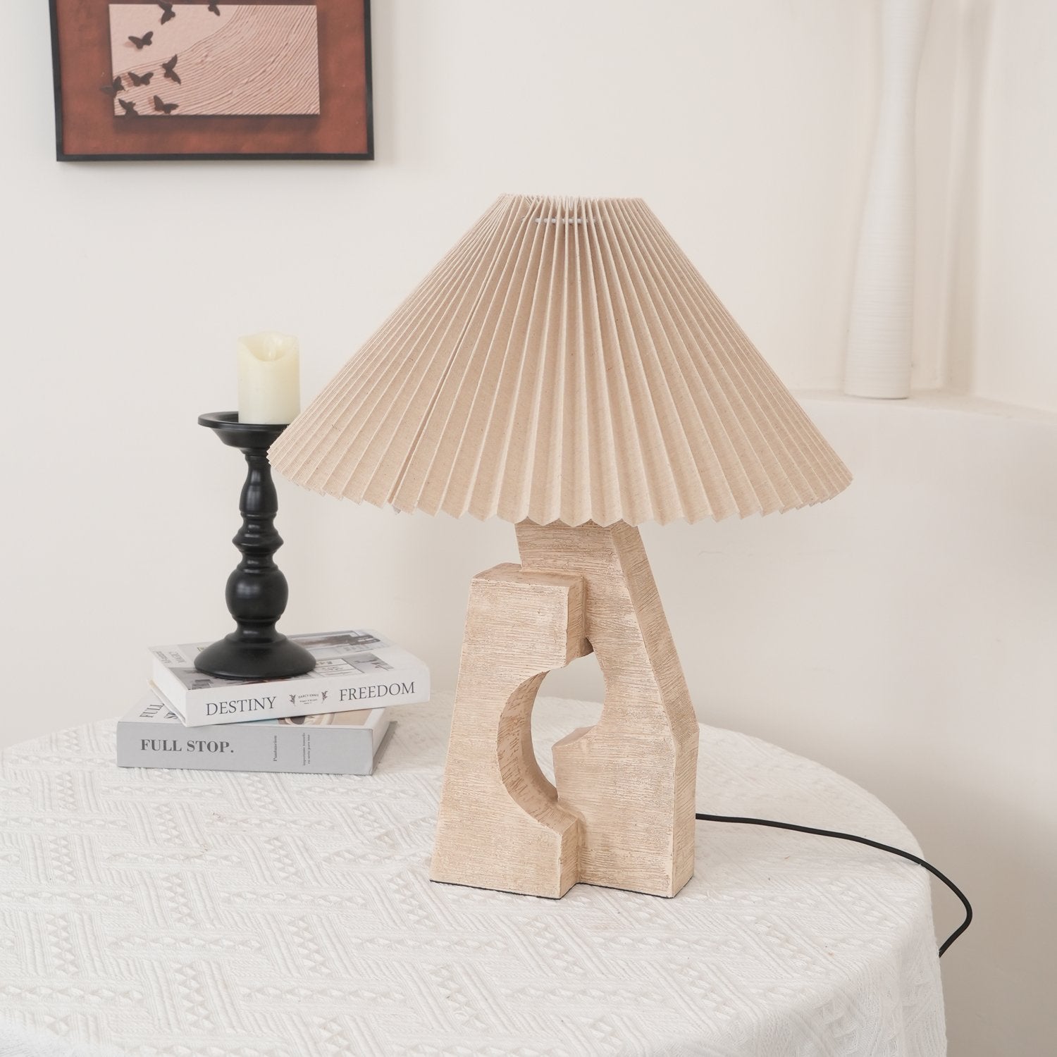 artistic-ruins-sculptural-resin-table-lamp-with-pleated-linen-shade-for-living-room