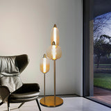 Modern Hand Blown Glass LED Floor Standing Lamp with Gold Metal Frame for Living Room Reading
