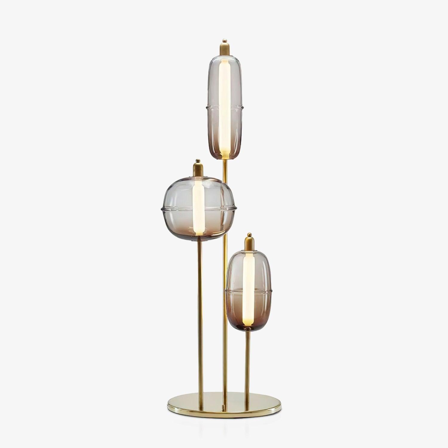 Modern Hand Blown Glass LED Floor Standing Lamp with Gold Metal Frame for Living Room Reading