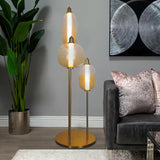 Modern Hand Blown Glass LED Floor Standing Lamp with Gold Metal Frame for Living Room Reading