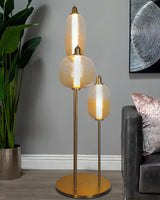 Modern Hand Blown Glass LED Floor Standing Lamp with Gold Metal Frame for Living Room Reading