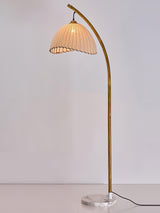 Sanna Curved Bamboo Floor Lamp with Marble Base and Beige Linen Shade for Modern Living Rooms