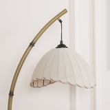 Sanna Curved Bamboo Floor Lamp with Marble Base and Beige Linen Shade for Modern Living Rooms