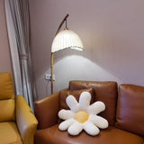 Sanna Curved Bamboo Floor Lamp with Marble Base and Beige Linen Shade for Modern Living Rooms
