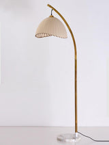 Sanna Curved Bamboo Floor Lamp with Marble Base and Beige Linen Shade for Modern Living Rooms