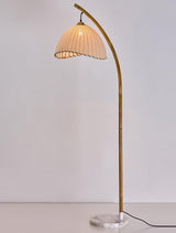 Sanna Curved Bamboo Floor Lamp with Marble Base and Beige Linen Shade for Modern Living Rooms