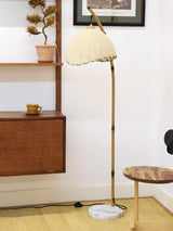 Sanna Curved Bamboo Floor Lamp with Marble Base and Beige Linen Shade for Modern Living Rooms
