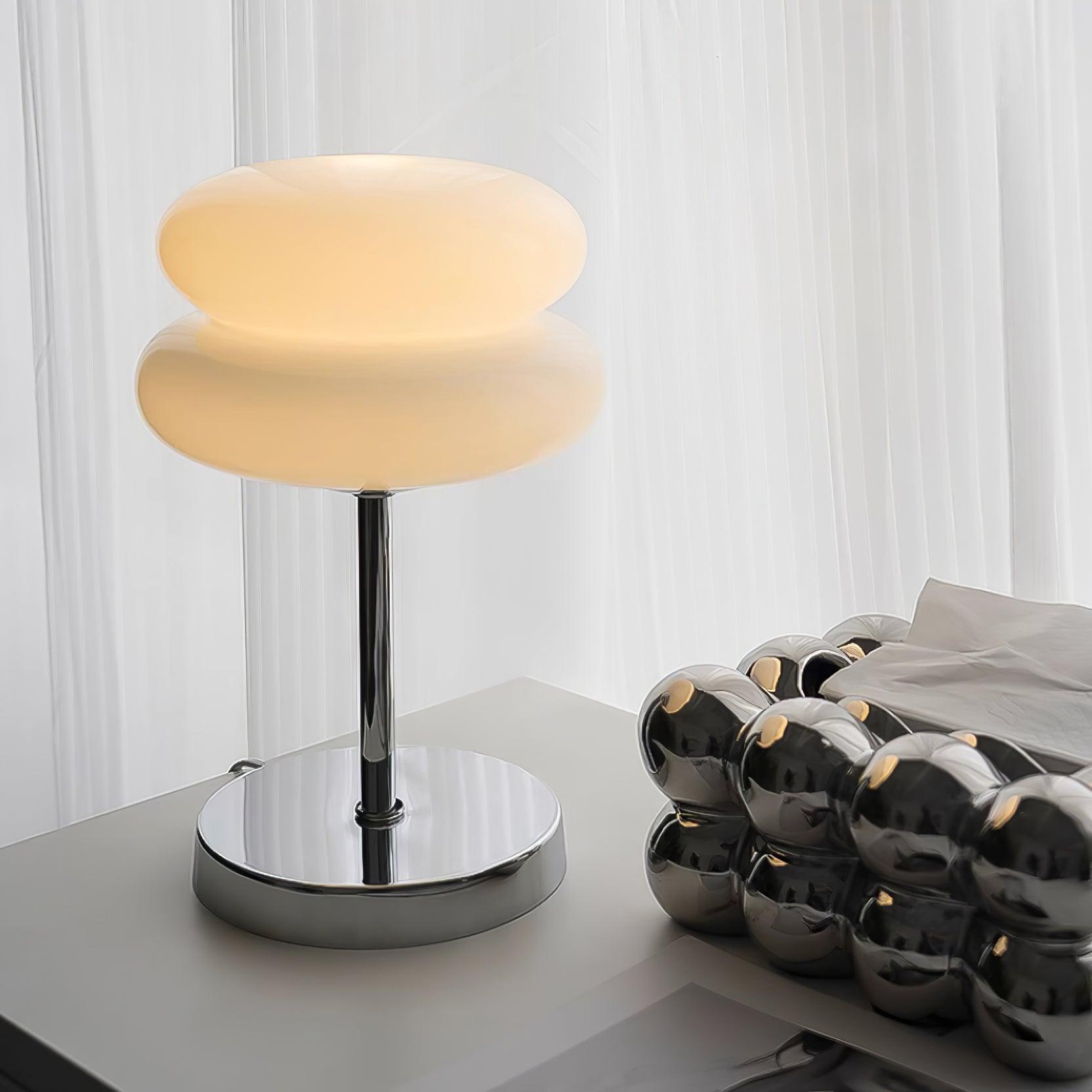 Saturn Ring Glass Table Lamp with Chrome Base and Sphere Shade