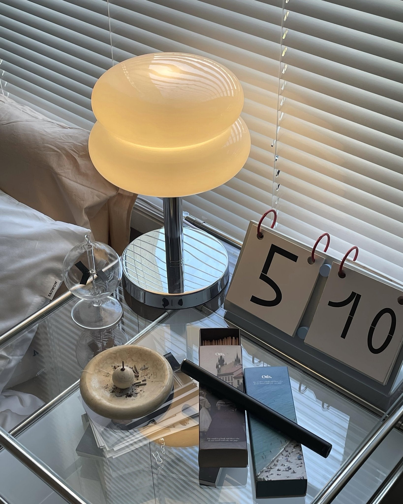 Saturn Ring Glass Table Lamp with Chrome Base and Sphere Shade