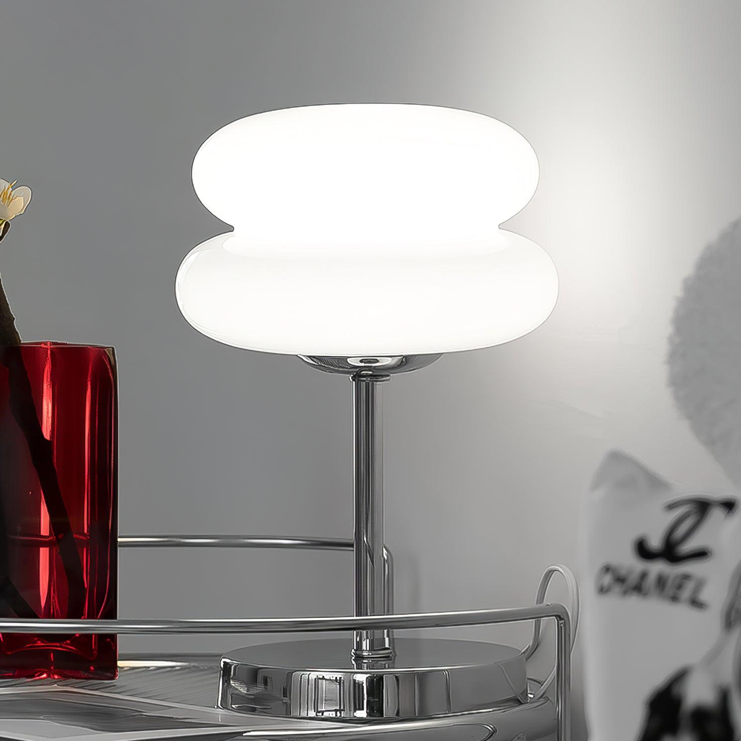 Saturn Ring Glass Table Lamp with Chrome Base and Sphere Shade