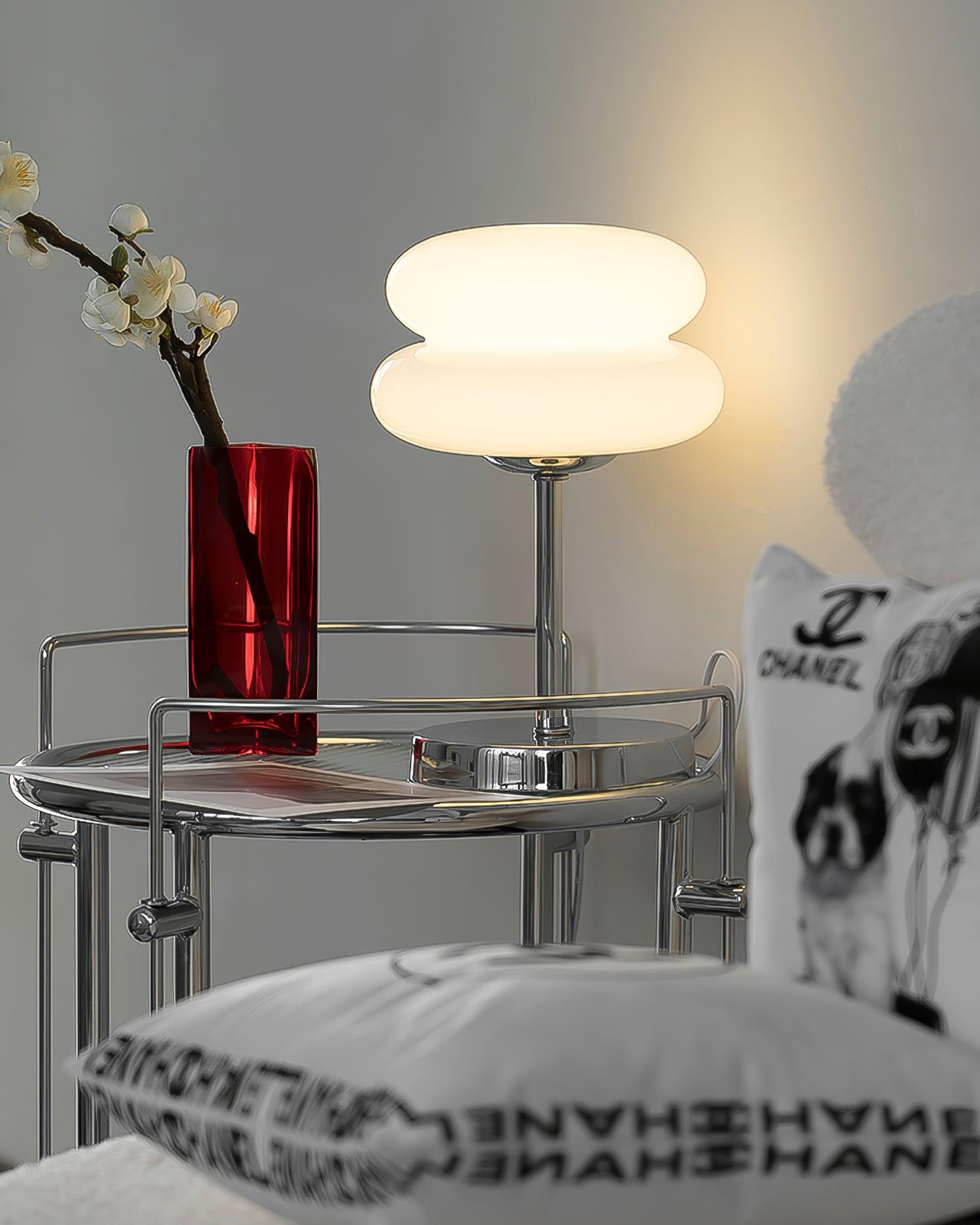 Saturn Ring Glass Table Lamp with Chrome Base and Sphere Shade