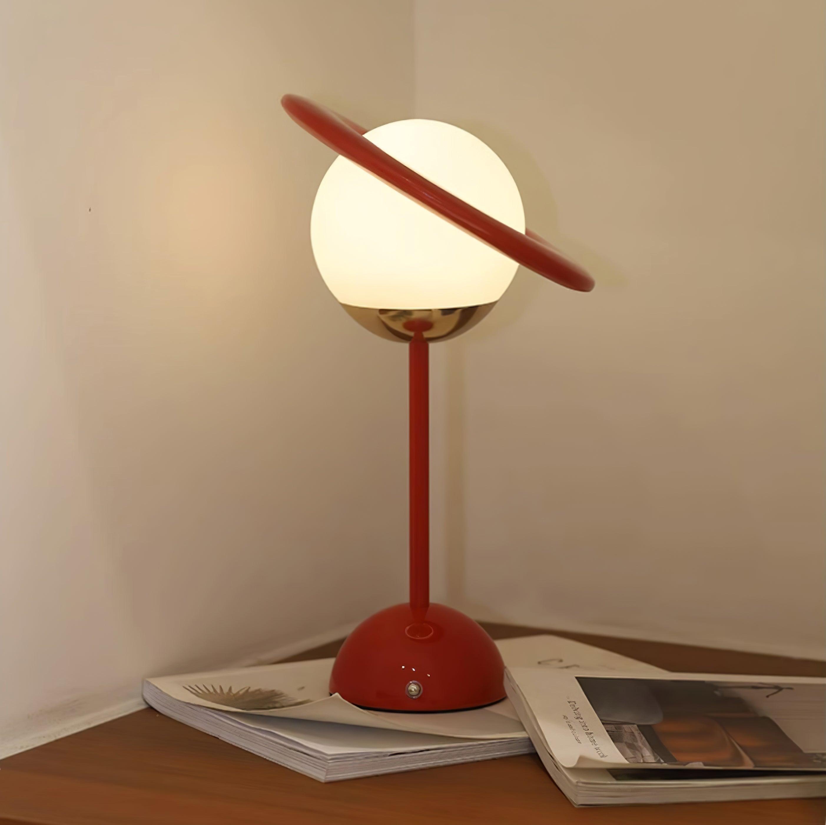 Modern Saturn Planet Geometric LED Table Lamp with Spherical Glass Diffuser