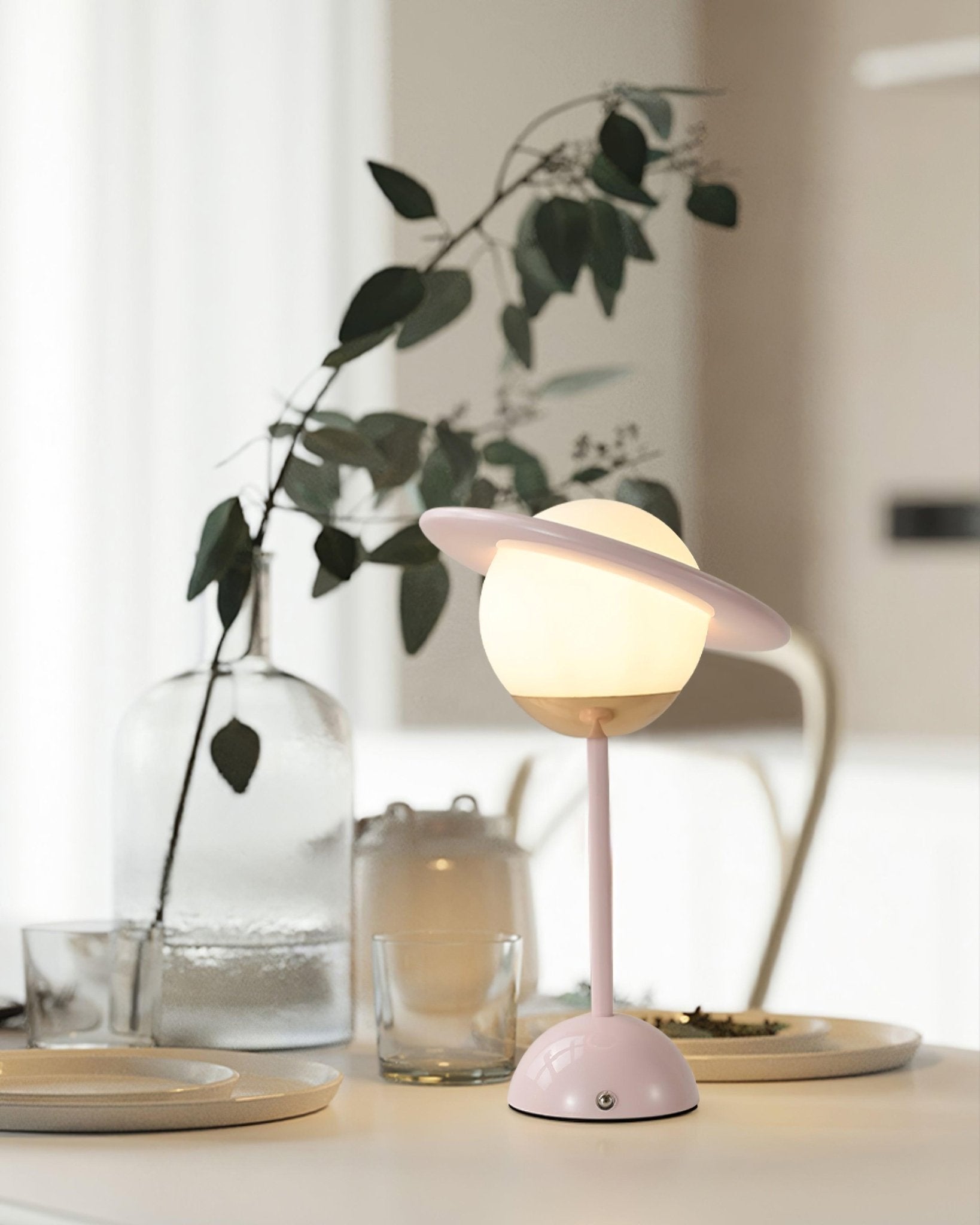Modern Saturn Planet Geometric LED Table Lamp with Spherical Glass Diffuser