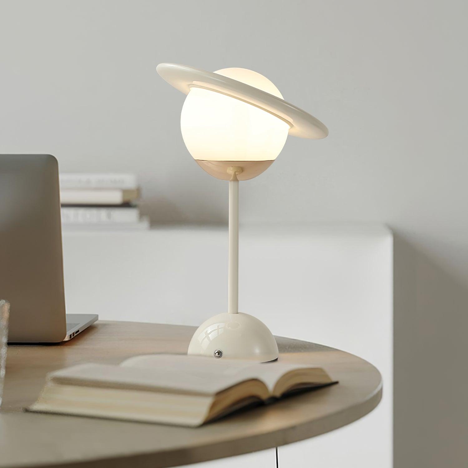 Modern Saturn Planet Geometric LED Table Lamp with Spherical Glass Diffuser