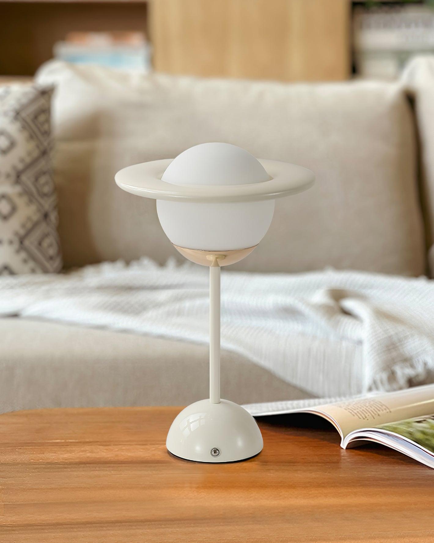 Modern Saturn Planet Geometric LED Table Lamp with Spherical Glass Diffuser