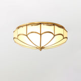 Modern Scalloped Brass Flush Mount Ceiling Light with White Glass Shade
