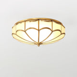 Modern Scalloped Brass Flush Mount Ceiling Light with White Glass Shade