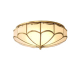 Modern Scalloped Brass Flush Mount Ceiling Light with White Glass Shade