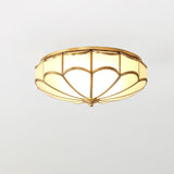 Modern Scalloped Brass Flush Mount Ceiling Light with White Glass Shade