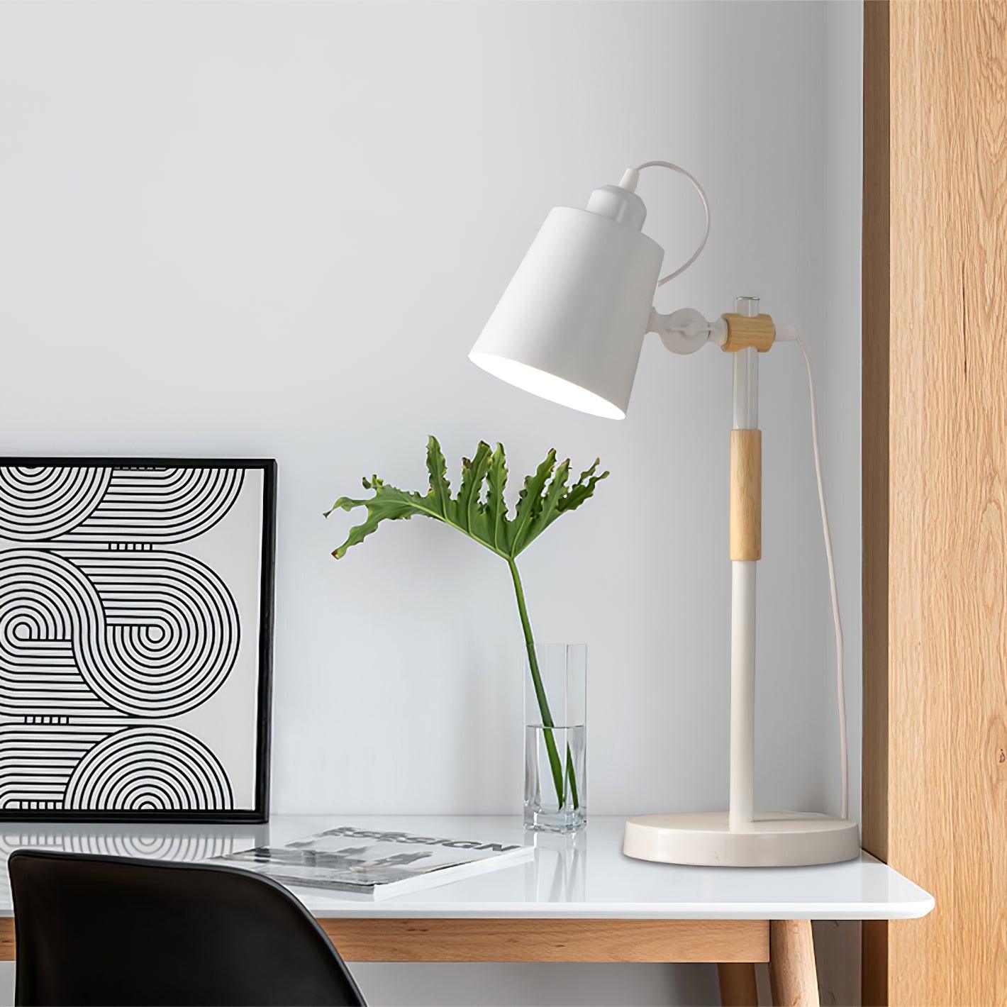 Modern Minimalist Wood and Metal Task Lamp Adjustable Rotating Office Desk Light