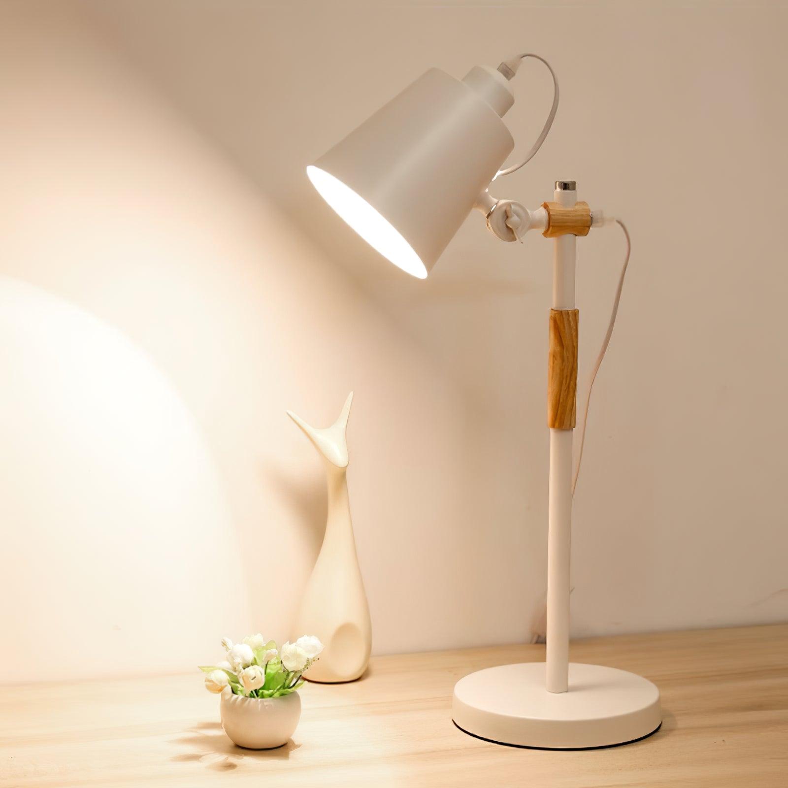 Modern Minimalist Wood and Metal Task Lamp Adjustable Rotating Office Desk Light