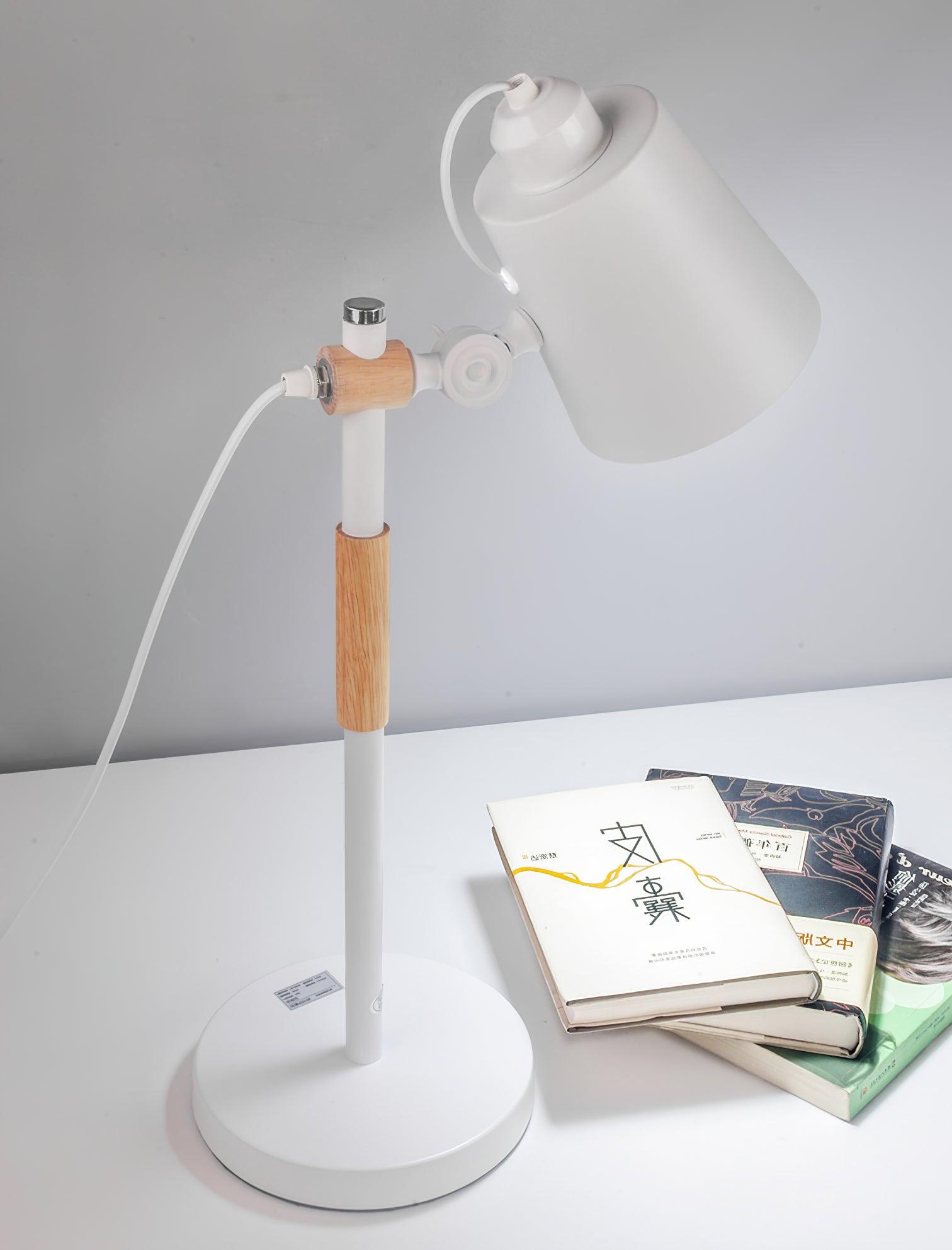Modern Minimalist Wood and Metal Task Lamp Adjustable Rotating Office Desk Light