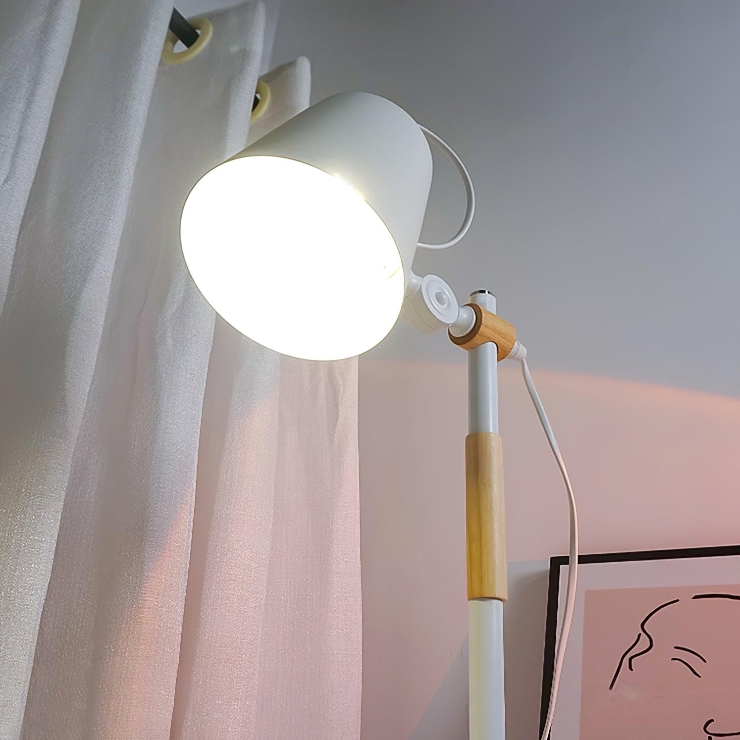 Modern Minimalist Wood and Metal Task Lamp Adjustable Rotating Office Desk Light