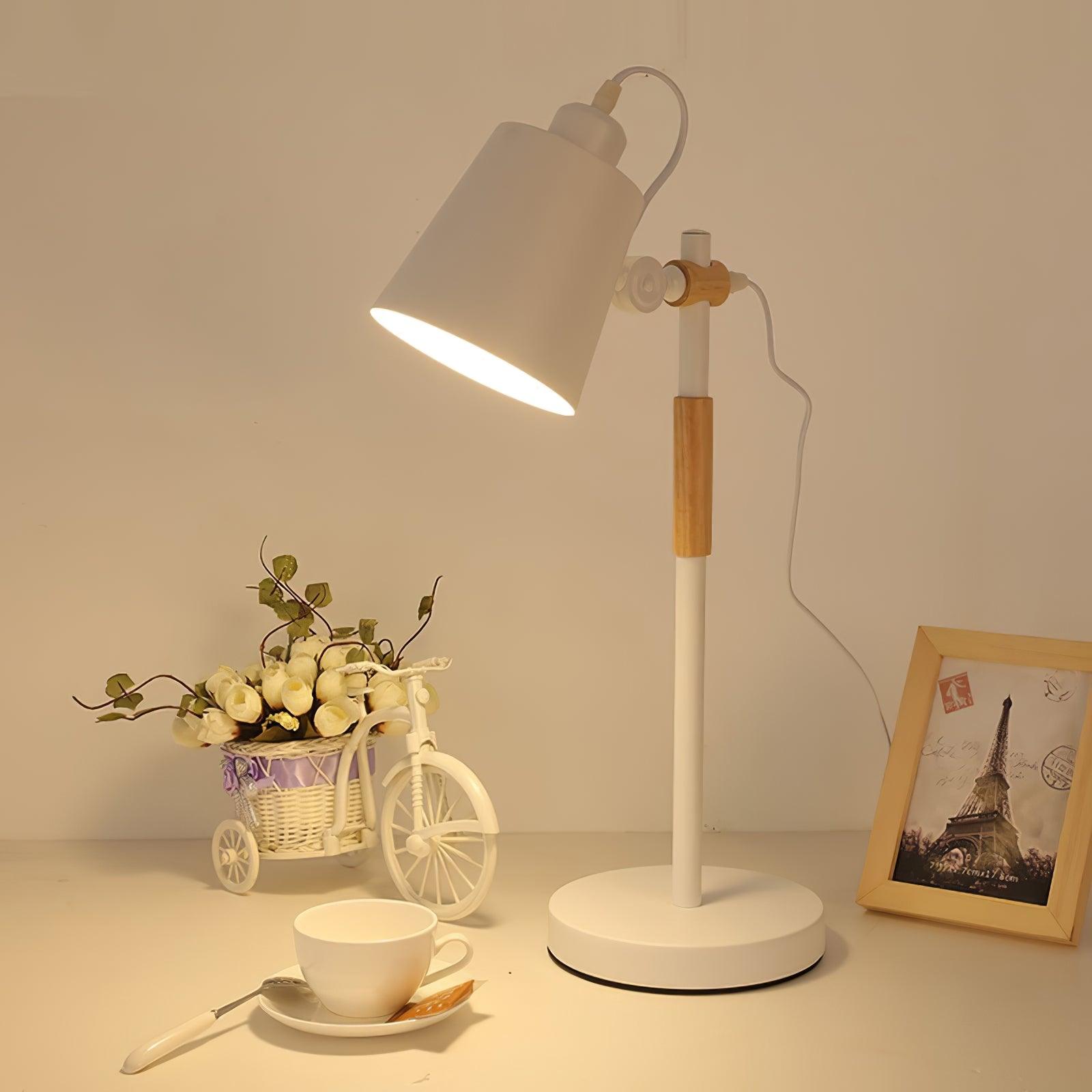 Modern Minimalist Wood and Metal Task Lamp Adjustable Rotating Office Desk Light