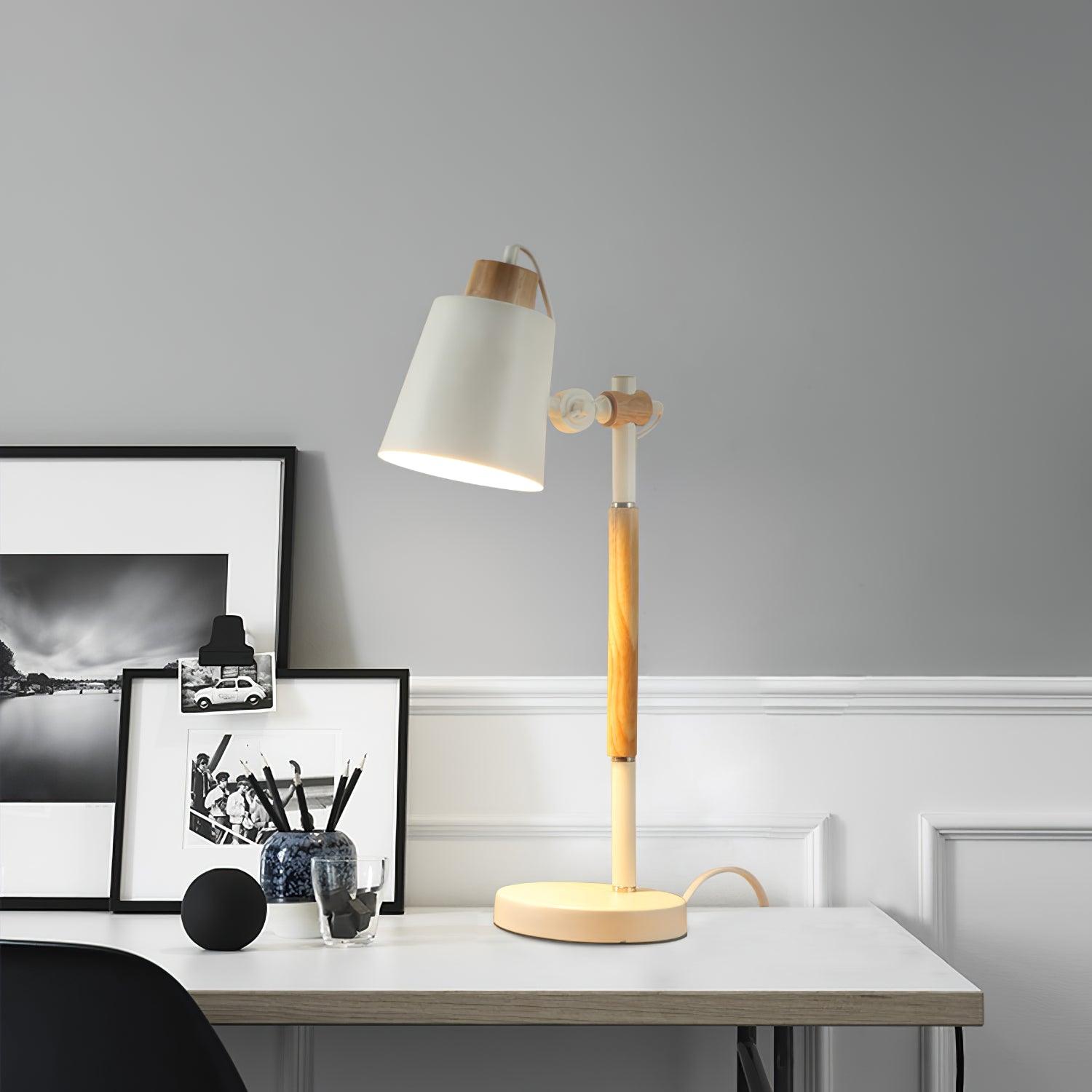 Modern Minimalist Wood and Metal Task Lamp Adjustable Rotating Office Desk Light