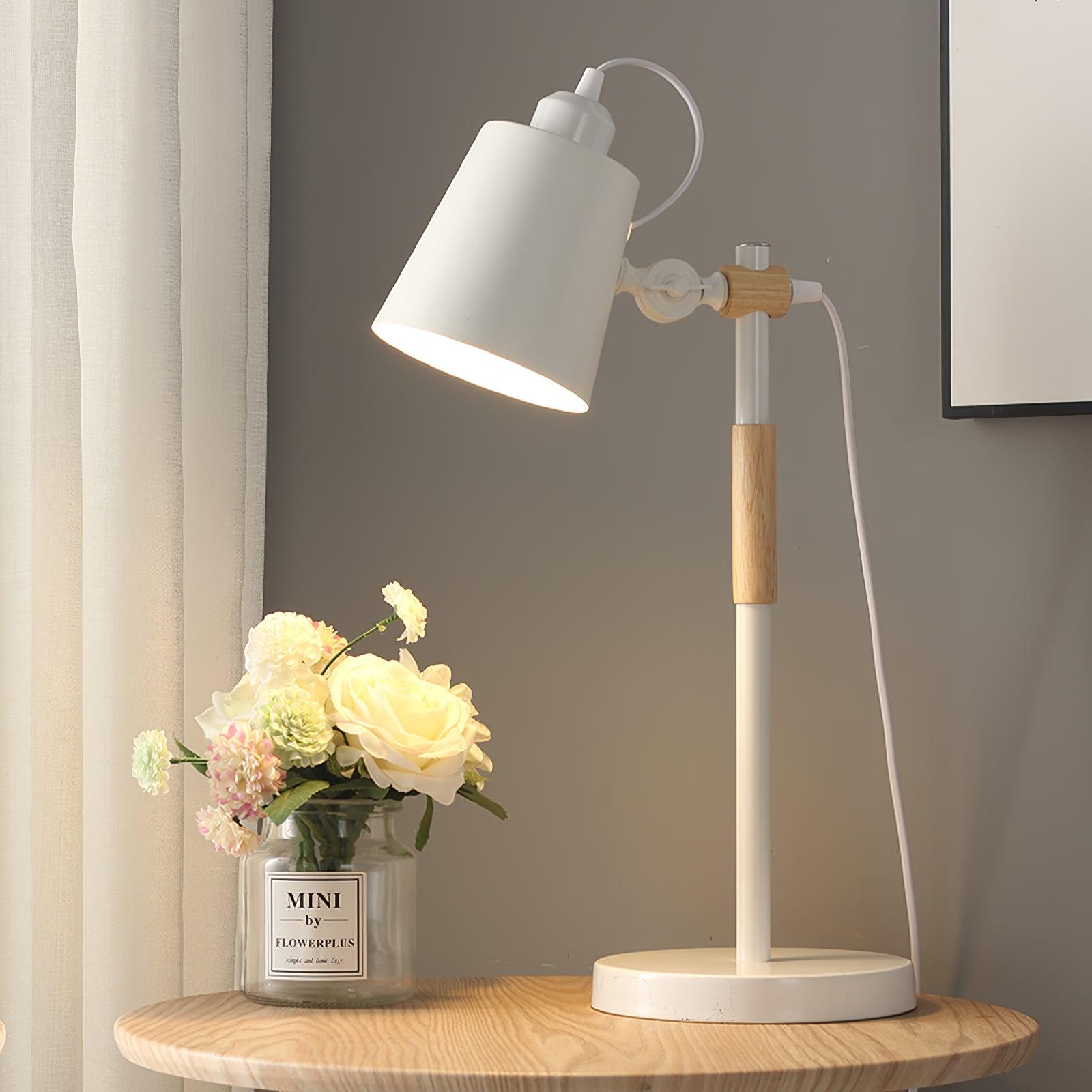 Modern Minimalist Wood and Metal Task Lamp Adjustable Rotating Office Desk Light