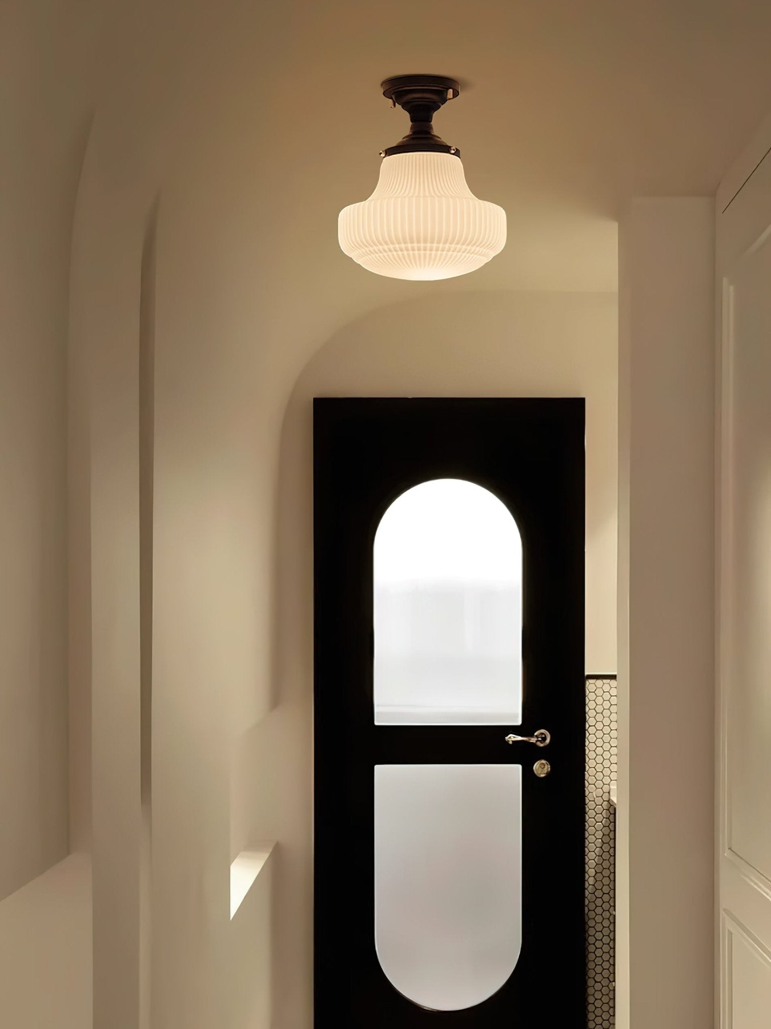 Modern Ribbed Glass Schoolhouse Flush Mount Ceiling Light for Kitchen and Entryway
