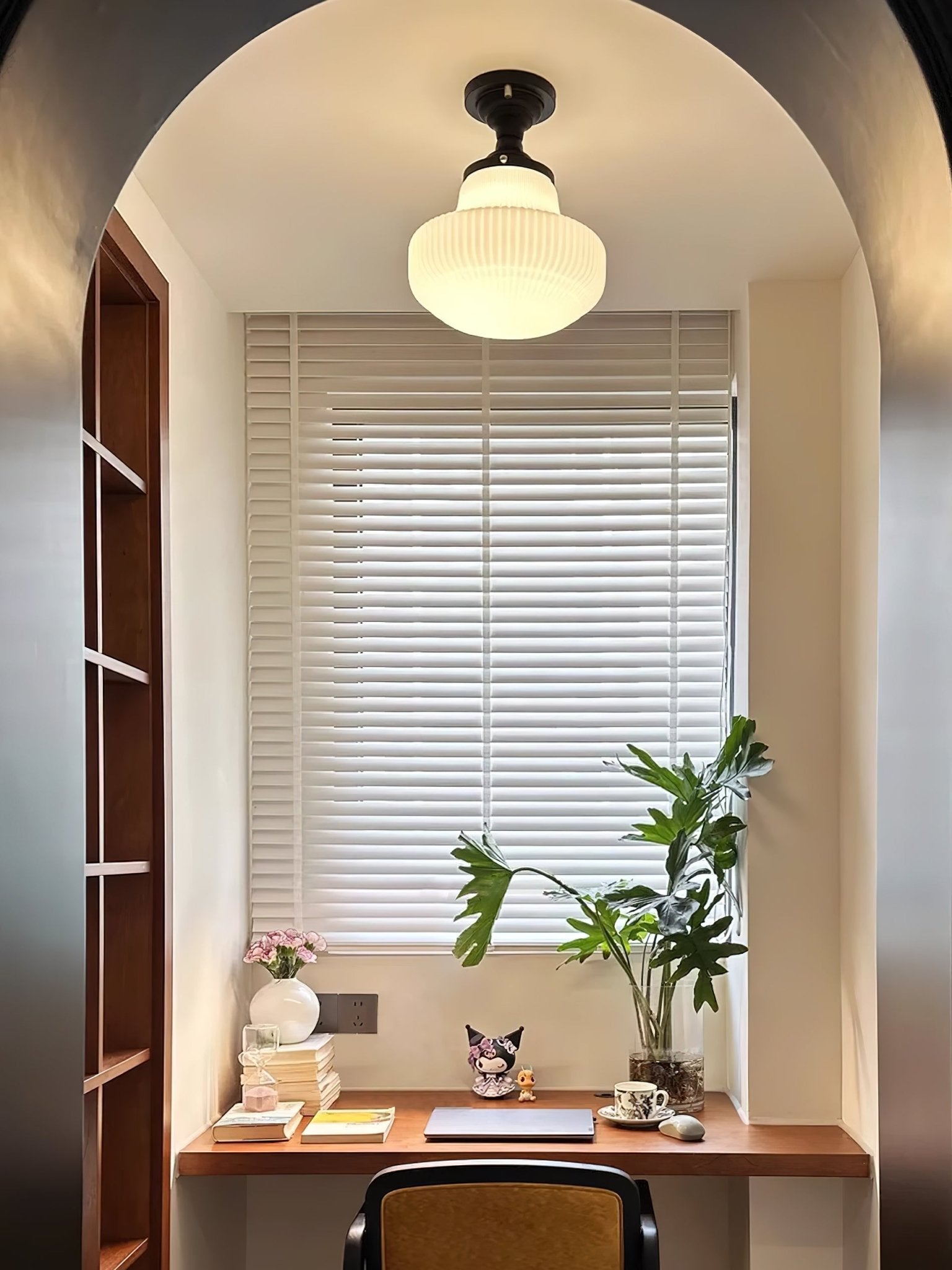 Modern Ribbed Glass Schoolhouse Flush Mount Ceiling Light for Kitchen and Entryway