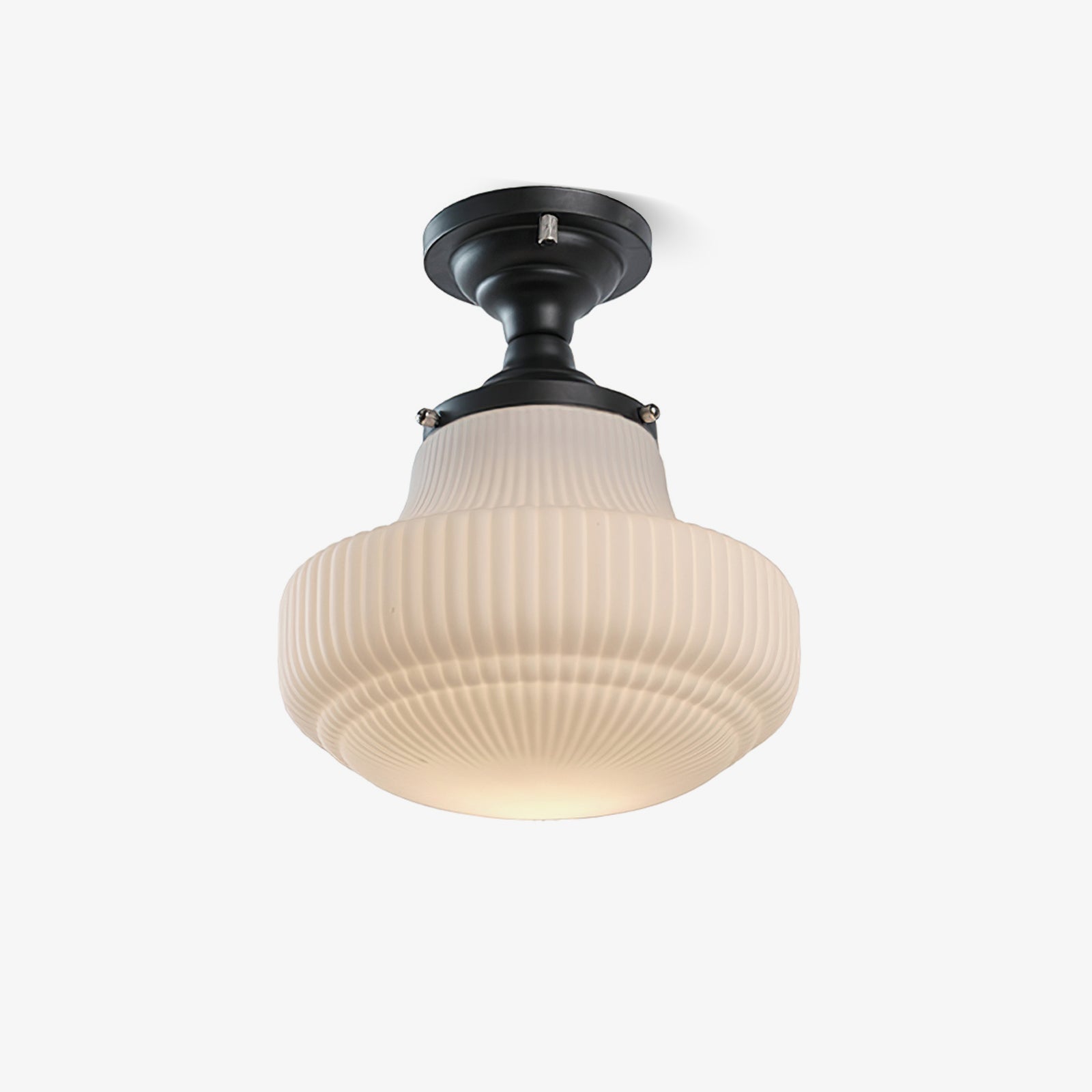 Modern Ribbed Glass Schoolhouse Flush Mount Ceiling Light for Kitchen and Entryway
