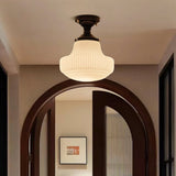 Modern Ribbed Glass Schoolhouse Flush Mount Ceiling Light for Kitchen and Entryway