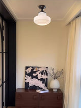Modern Ribbed Glass Schoolhouse Flush Mount Ceiling Light for Kitchen and Entryway